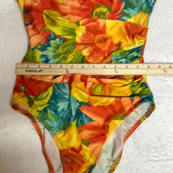 Vibrant Orange and Yellow One Piece Swimsuit with Spaghetti Straps - Picture 7 of 11